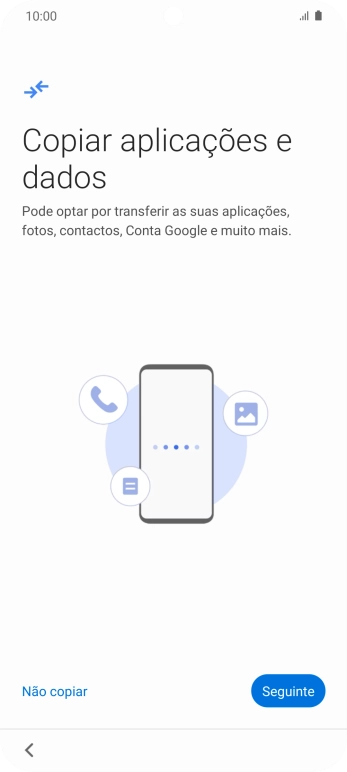É possível transferir conteúdo de outro telefone quando o telefone for ativado antes da primeira utilização e quando o telefone tiver sido reiniciado. Quando esta imagem for mostrada no ecrã, o telefone está pronto para transferir conteúdo de outro telefone.