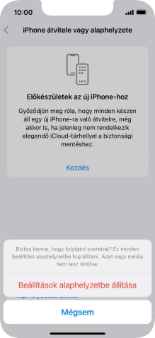 Válaszd a Beállítások alaphelyzetbe állítása lehetőséget. Várj egy kicsit, amíg a telefon visszaállítja a gyári beállításokat. A telefon konfigurálásához és ahhoz, hogy üzemkész állapotba hozd, kövesd a képernyőn megjelenő utasításokat.