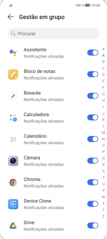 Prima o indicador junto às apps pretendidas para ativar ou desativar a função.