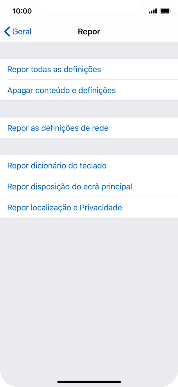 Prima Repor todas as definições.