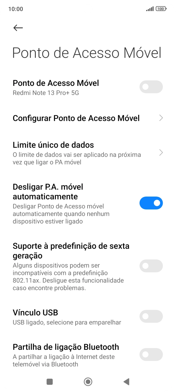 Prima Configurar Ponto de Acesso Móvel.