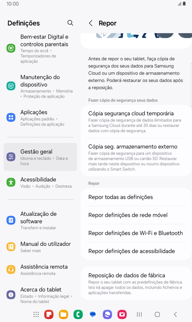 Prima Reposição de dados de fábrica.