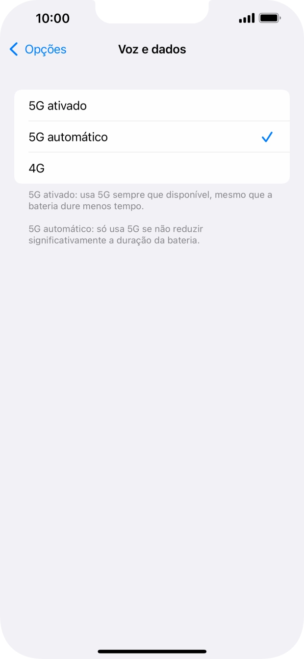 Para ativar o uso preferencial de 5G, prima 5G ativado.