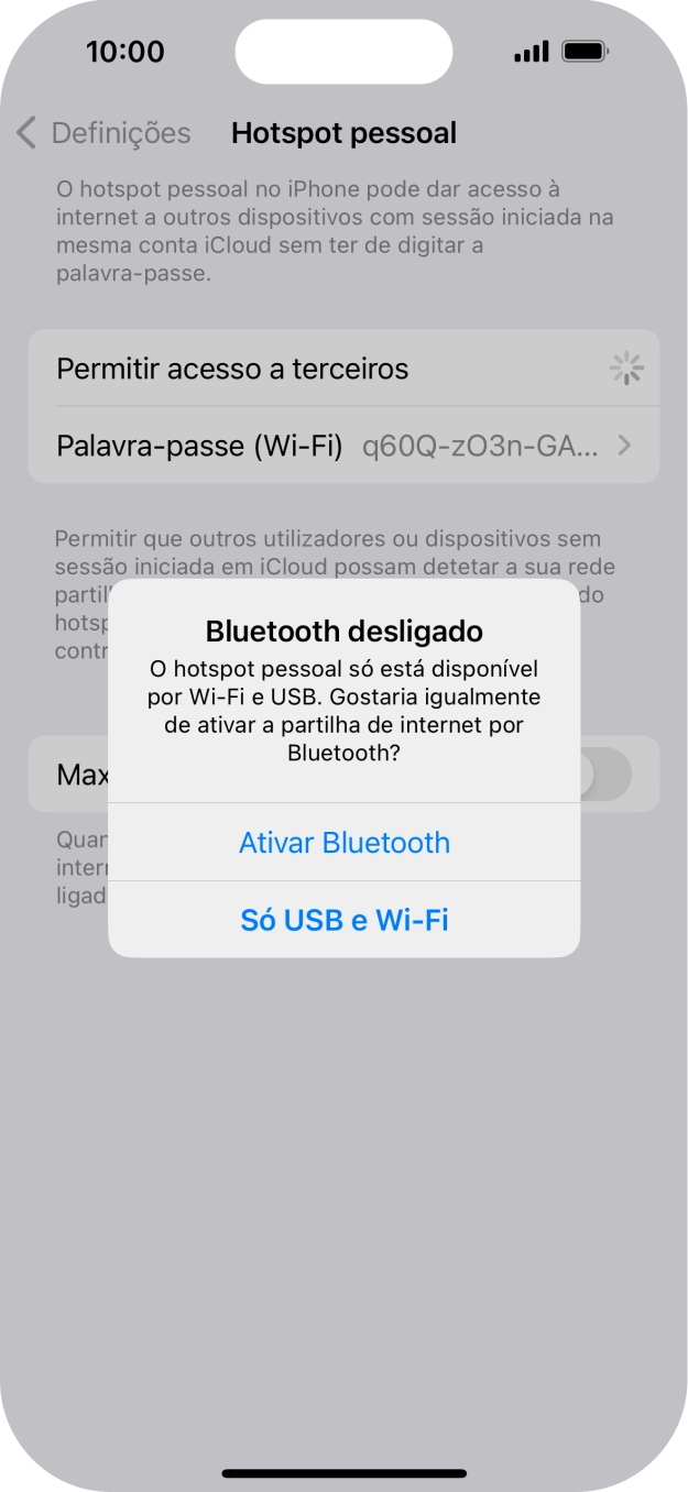 Se o Wi-Fi estiver ativado, prima Só USB e Wi-Fi .