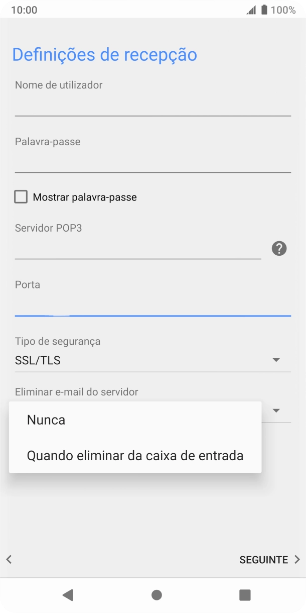 Prima Nunca para manter os e-mails no servidor quando estes são apagados no telefone.