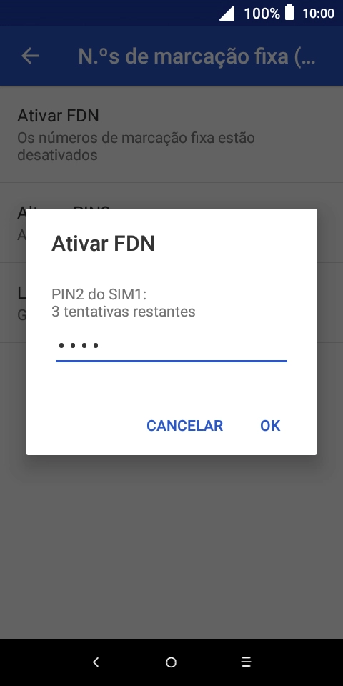 Introduza o código PIN2 e prima OK.