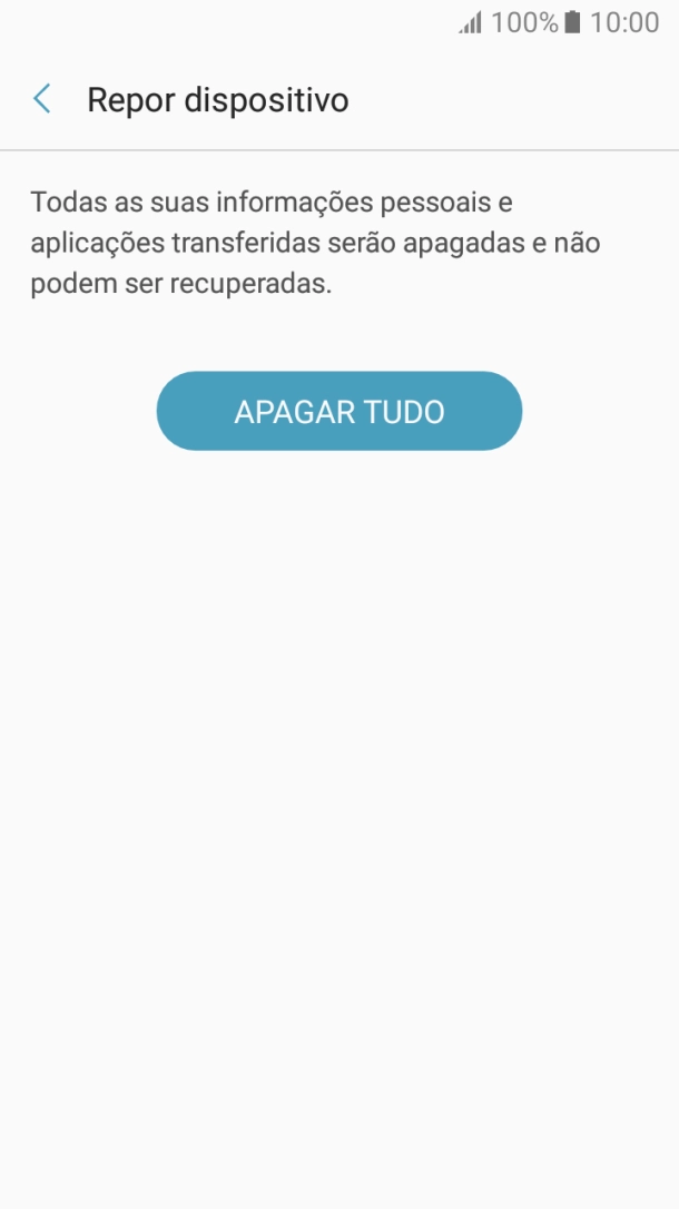 Prima APAGAR TUDO. Aguarde um momento enquanto o telefone restabelece as definições originais. Siga as indicações no ecrã para configurar o telefone de modo que este fique pronto a ser utilizado.