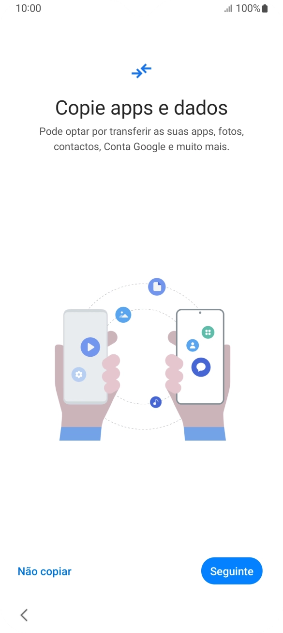É possível transferir conteúdo de outro telefone quando o telefone for ativado antes da primeira utilização e quando o telefone tiver sido reiniciado. Quando esta imagem for mostrada no ecrã, o telefone está pronto para transferir conteúdo de outro telefone.