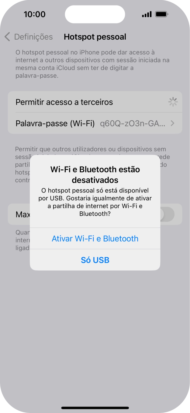 Se o Wi-Fi estiver desativado, prima Ativar Wi-Fi e Bluetooth.
