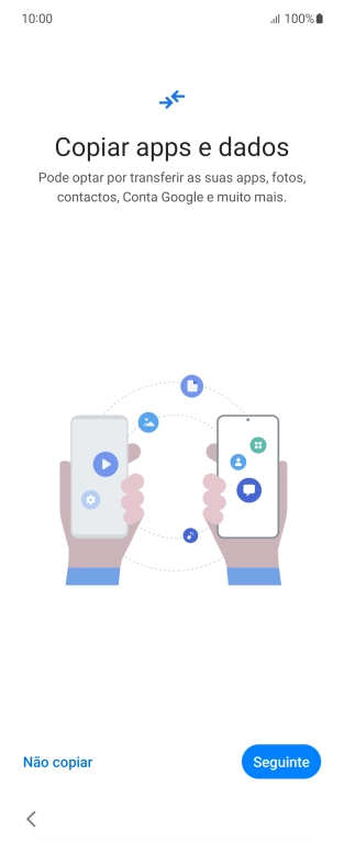É possível transferir conteúdo de outro telefone quando o telefone for ativado antes da primeira utilização e quando o telefone tiver sido reiniciado. Quando esta imagem for mostrada no ecrã, o telefone está pronto para transferir conteúdo de outro telefone.