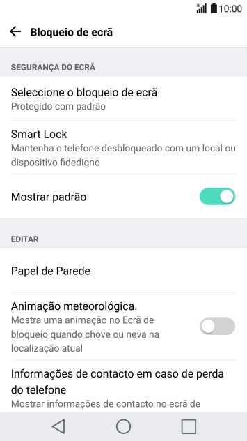 Prima Seleccione o bloqueio de ecrã e introduza o código de bloqueio do telefone atual.