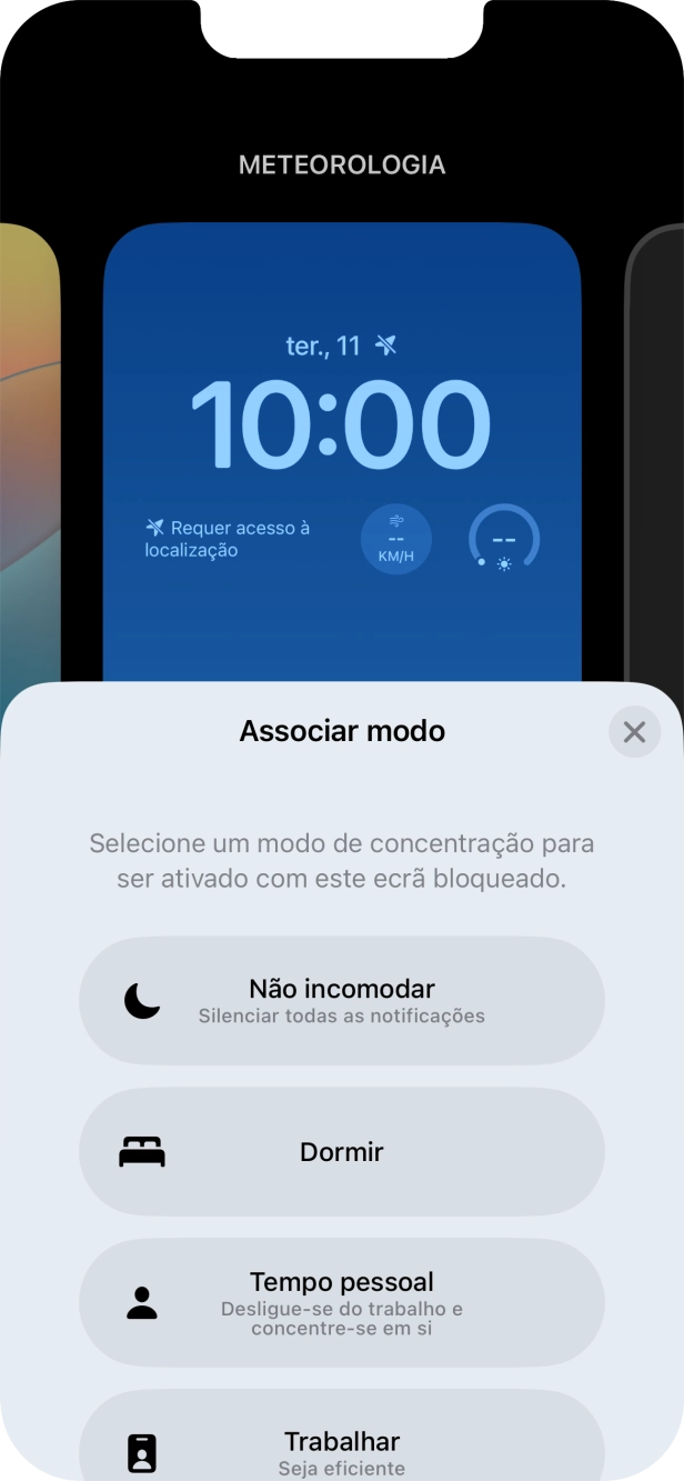 Prima o modo de concentração pretendido.