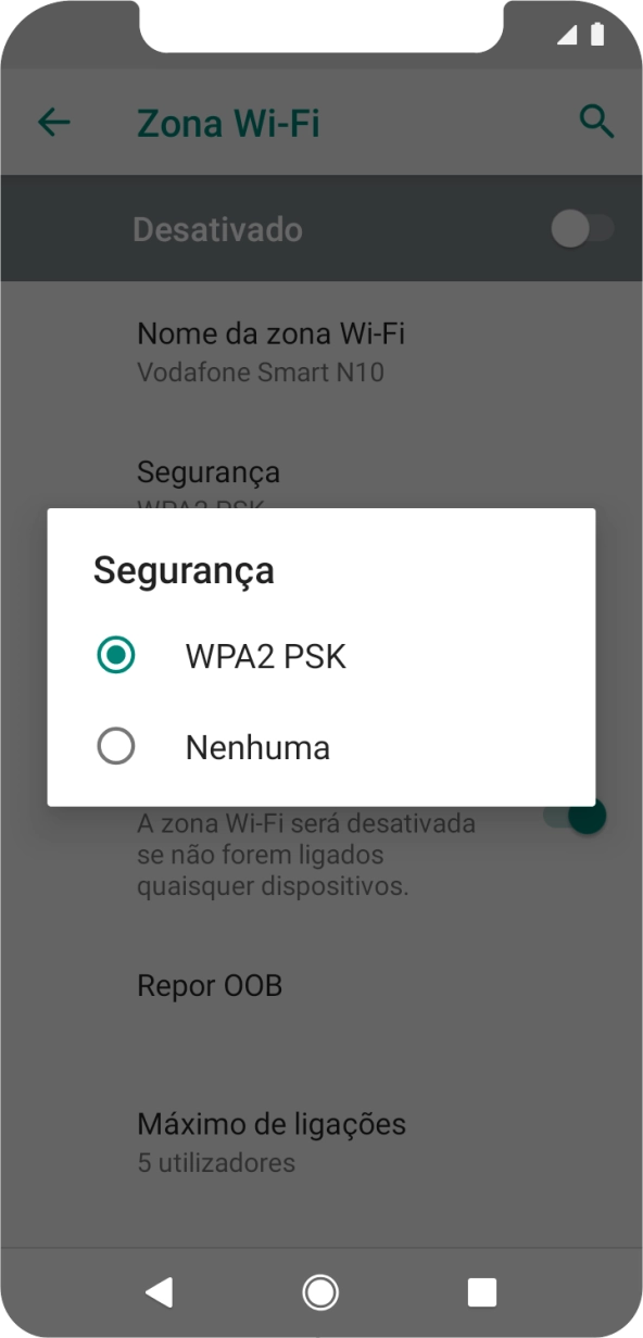 Prima WPA2 PSK para proteger o hotspot Wi-Fi com uma password.