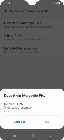 Introduza o código PIN2 e prima OK.