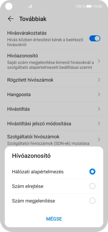 Válaszd a Szám megjelenítése lehetőséget a hívószámküldés bekapcsolásához.