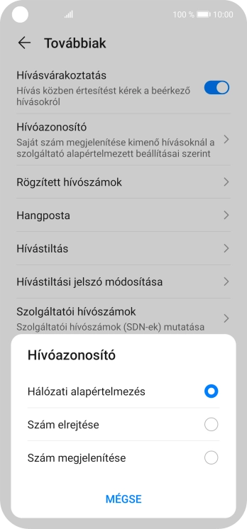 Válaszd a Szám megjelenítése lehetőséget a hívószámküldés bekapcsolásához.