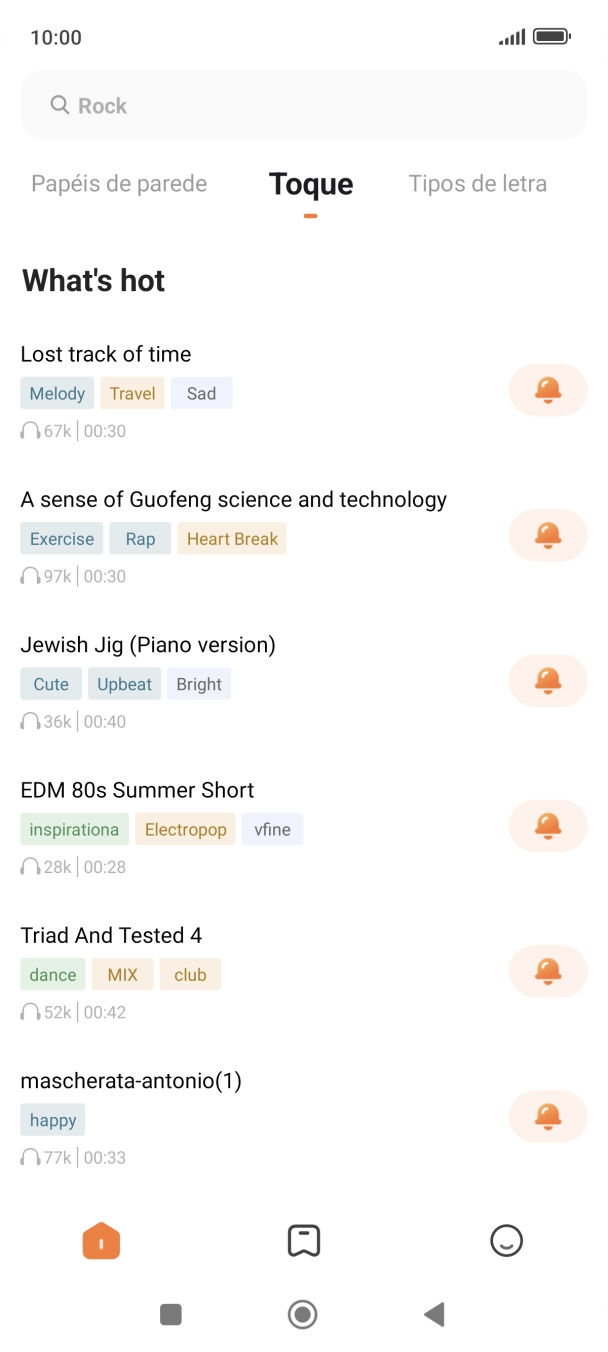 Prima os tons de toque pretendidos para os ouvir.