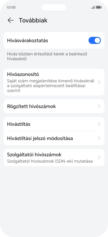 Kattints a „Hívásvárakoztatás” melletti csúszkára a funkció be- vagy kikapcsolásához.