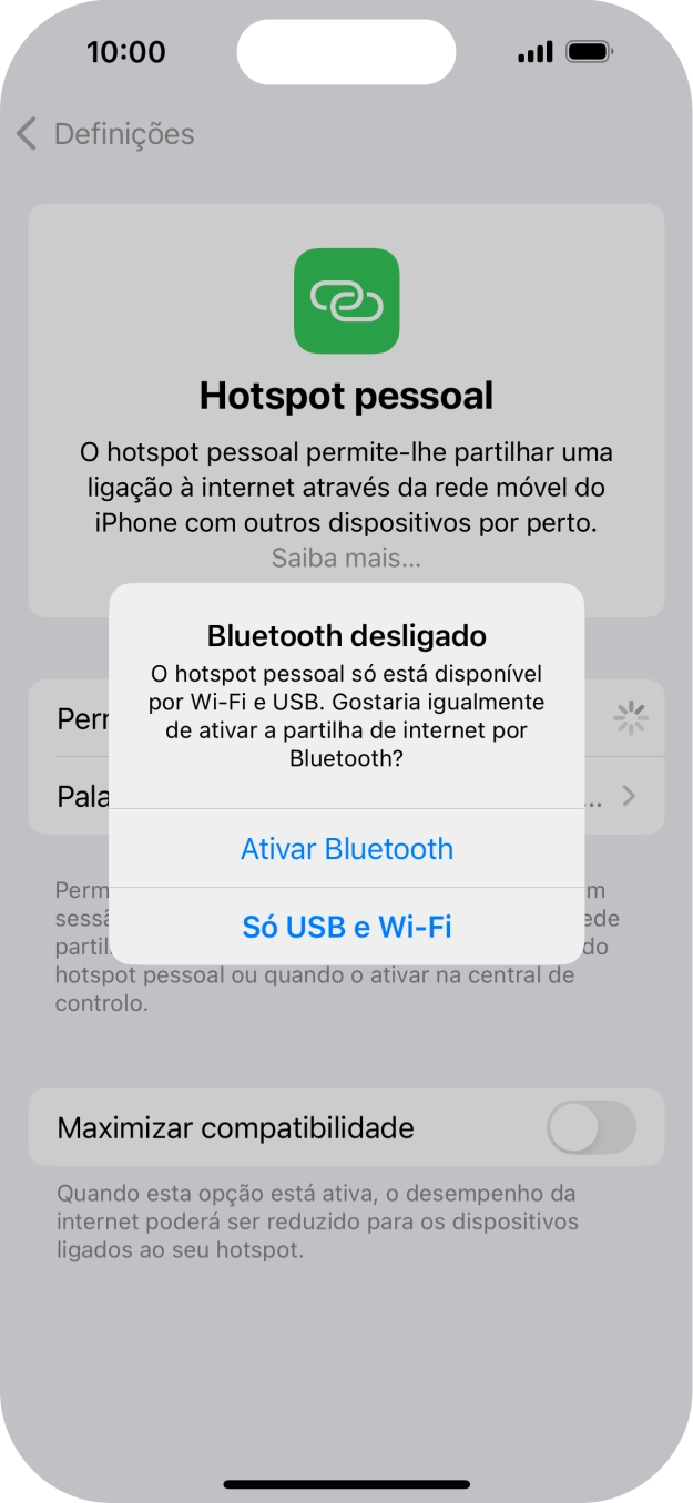Se o Wi-Fi estiver ativado, prima Só USB e Wi-Fi .