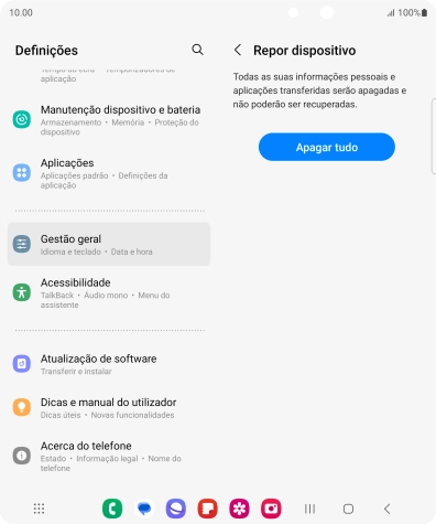 Prima Apagar tudo. Aguarde um momento enquanto o telefone restabelece as definições originais. Siga as indicações no ecrã para configurar o telefone de modo que este fique pronto a ser utilizado.