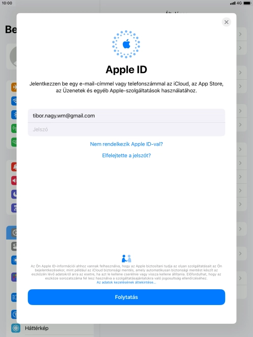 Kattints a Jelszó mezőre, és írd be az Apple ID-d jelszavát.