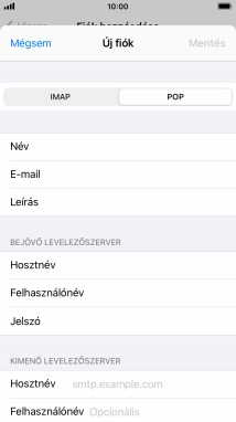 Kattints a Hosztnév mezőre, és írd be az e-mail szolgáltatód kimenő szerverének a nevét.