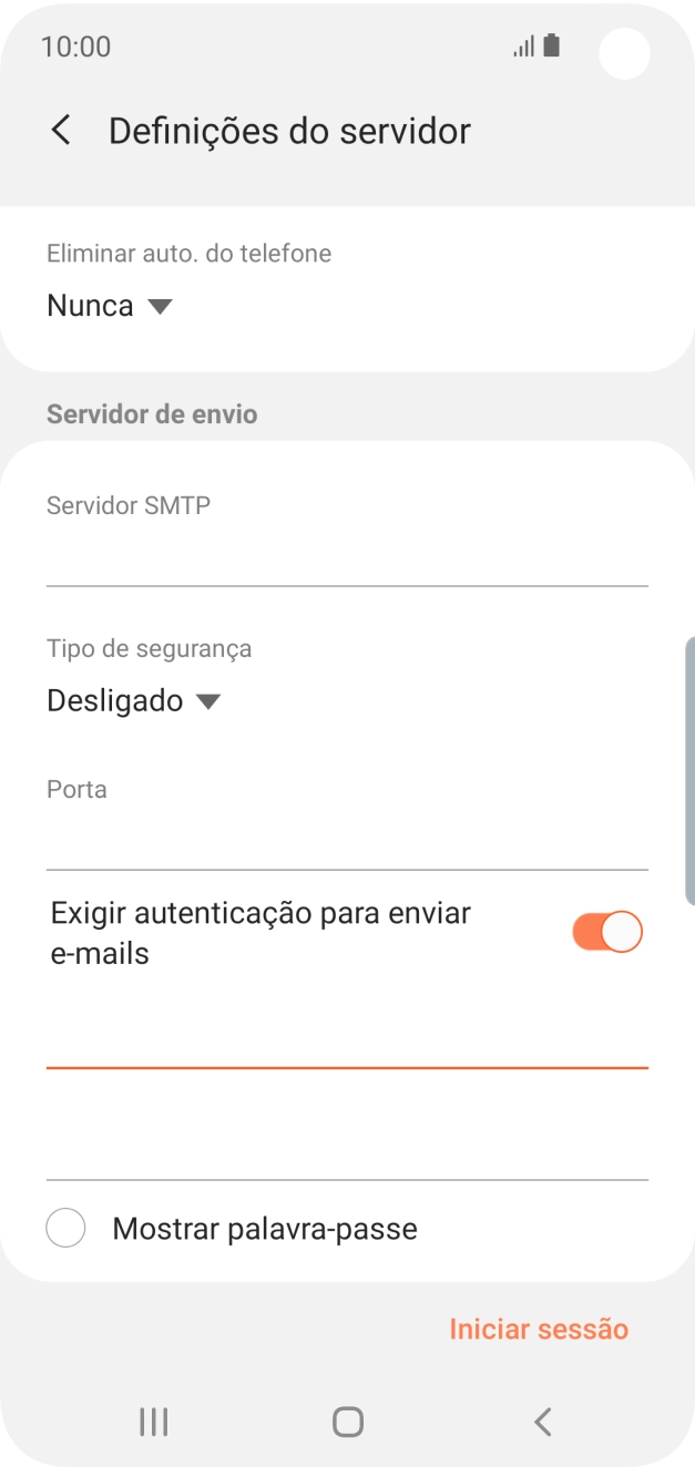 Prima o campo da password e introduza a password do servidor de envio do seu fornecedor de e-mail.