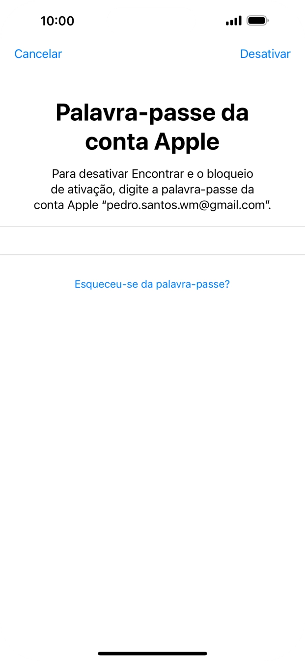 Introduza a password do ID Apple e prima Desactivar. Aguarde um momento enquanto o telefone restabelece as definições originais. Siga as indicações no ecrã para configurar o telefone de modo que este fique pronto a ser utilizado.
