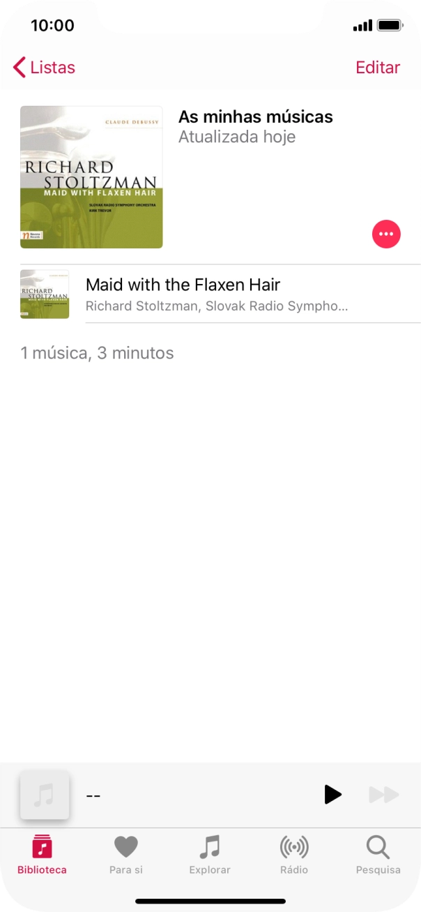 Vá até à categoria ou lista de reprodução pretendida e prima o ficheiro de música pretendido.