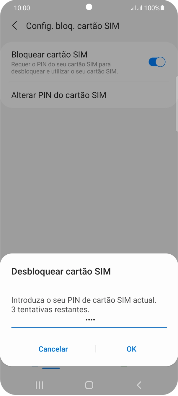 Introduza o seu código PIN e prima OK.