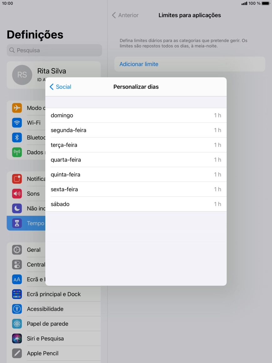 Prima os dias pretendidos.