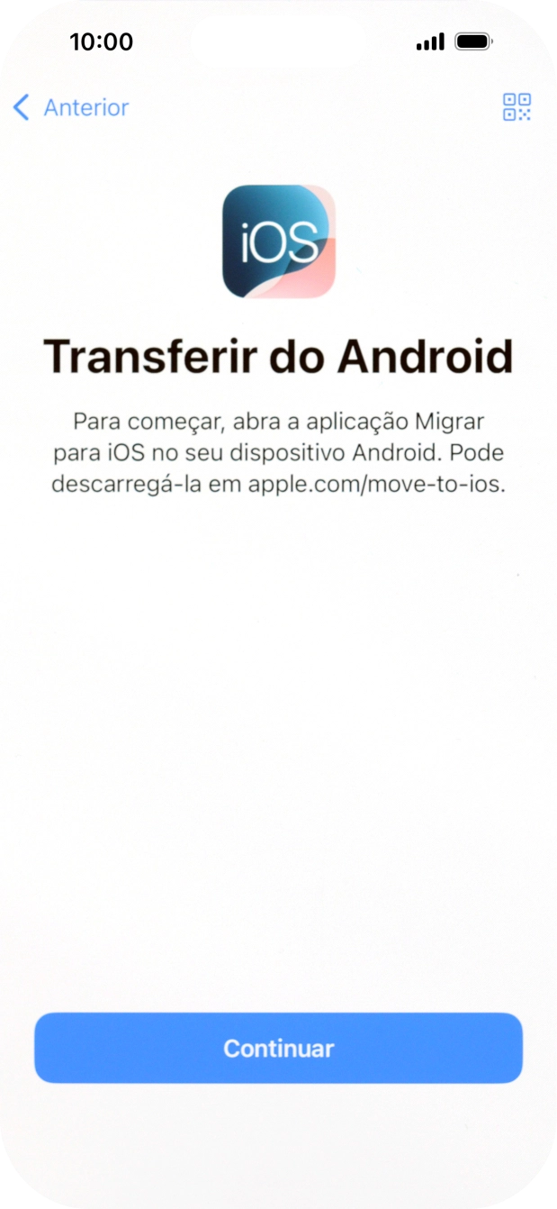 Antes de ser possível transferir conteúdo para o seu telefone, é necessário instalar a app 