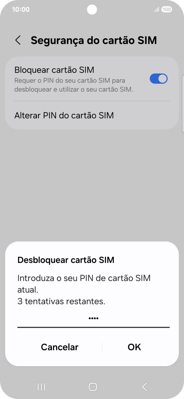 Introduza o seu código PIN e prima OK.