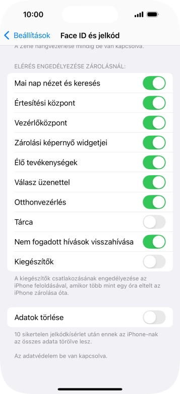 Kattints az „Adatok törlése” melletti csúszkára a funkció be- vagy kikapcsolásához.