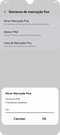 Introduza o código PIN2 e prima OK.