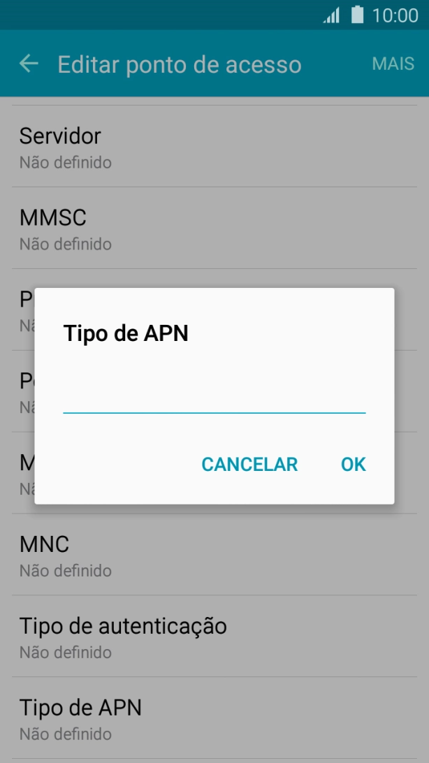 Introduza default e prima OK.