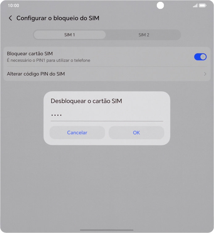 Introduza o seu código PIN e prima OK.