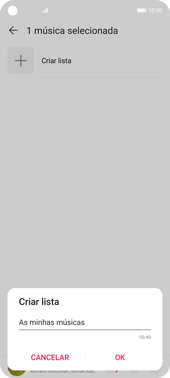 Introduza o nome pretendido para a lista de reprodução e prima OK.