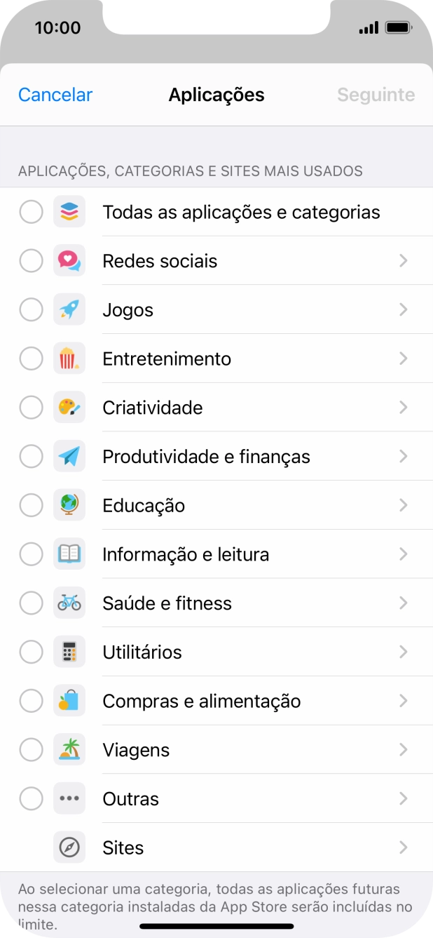 Prima as categorias pretendidas.