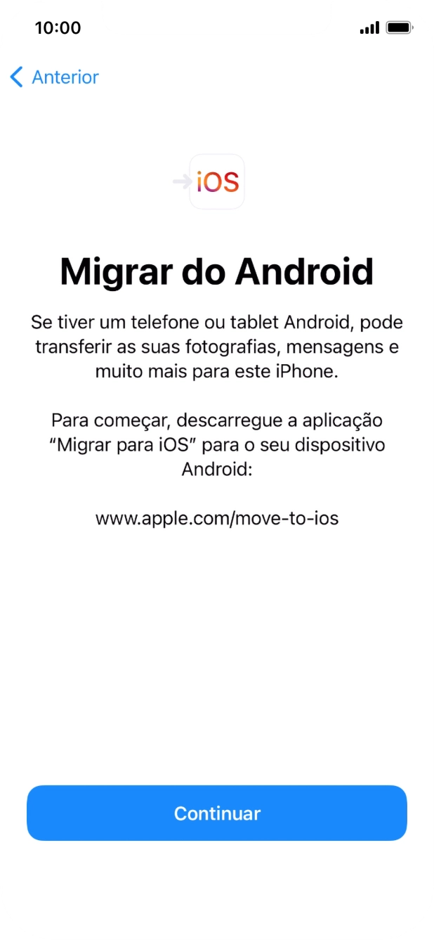 Antes de ser possível transferir conteúdo para o seu telefone, é necessário instalar a app 