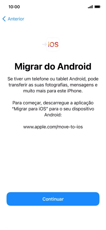 Antes de ser possível transferir conteúdo para o seu telefone, é necessário instalar a app 