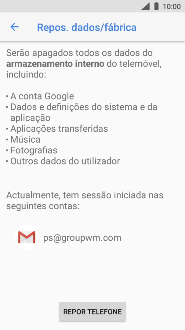 Prima REPOR TELEFONE.