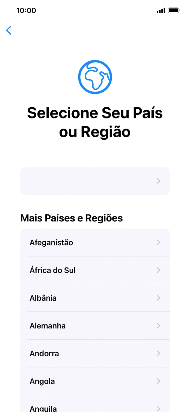 Prima a área ou país pretendido.