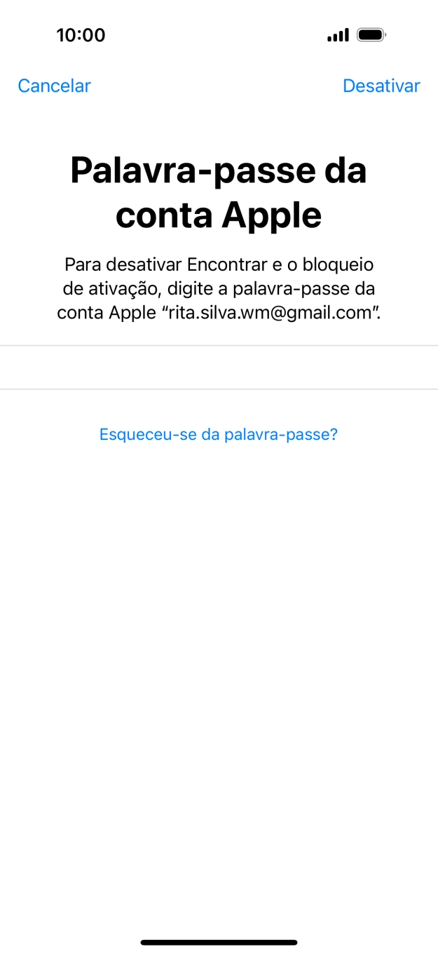 Introduza a password do ID Apple e prima Desactivar. Aguarde um momento enquanto o telefone restabelece as definições originais. Siga as indicações no ecrã para configurar o telefone de modo que este fique pronto a ser utilizado.