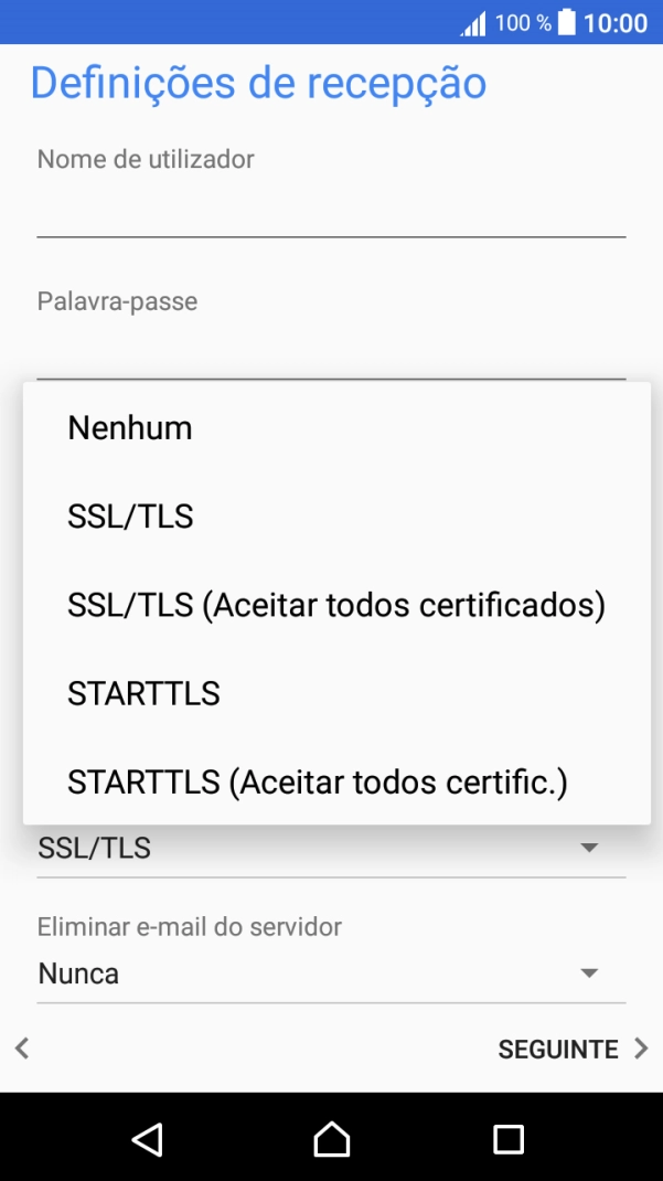 Prima SSL/TLS para ativar a função.