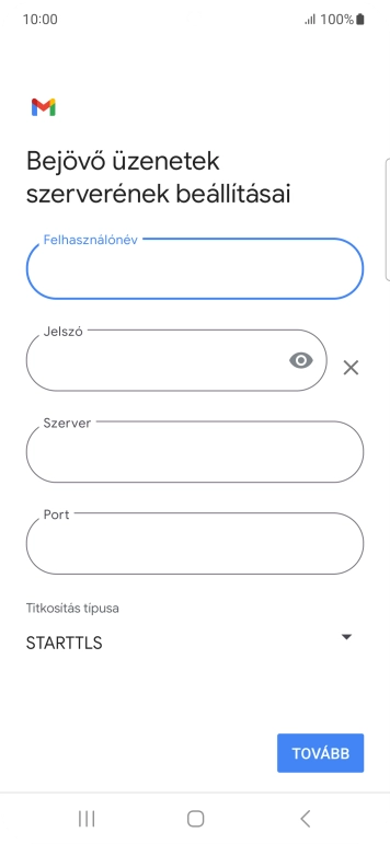 Kattints a „Szerver” alatti mezőre, és írd be az e-mail szolgáltatód bejövő szerverének a nevét.