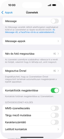 Kattints az „MMS-üzenetkezelés” melletti csúszkára a funkció bekapcsolásához.