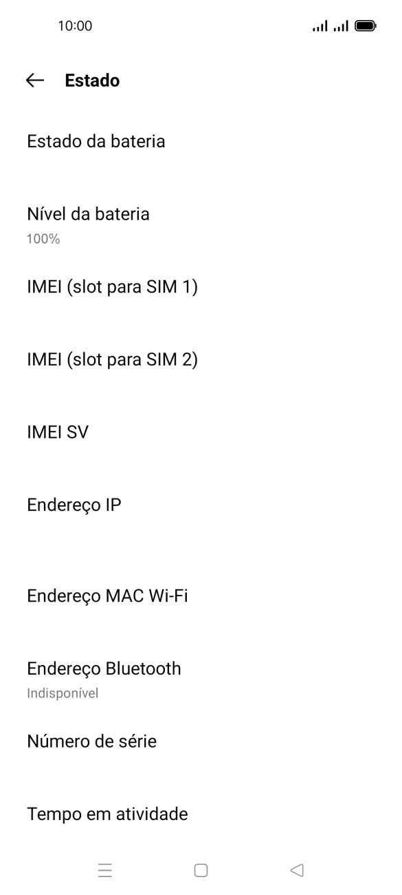 O código IMEI é mostrado no ecrã.
