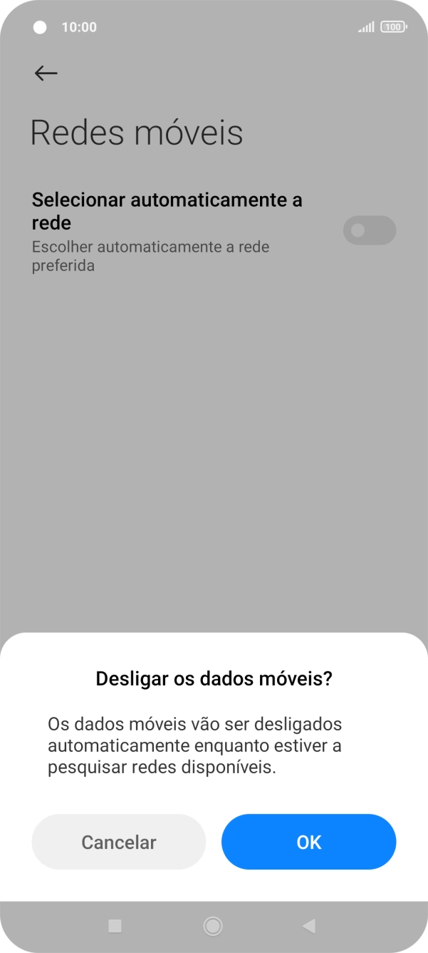 Prima OK e aguarde enquanto o telefone procura as redes.