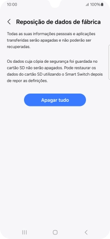 Prima Apagar tudo. Aguarde um momento enquanto o telefone restabelece as definições originais. Siga as indicações no ecrã para configurar o telefone de modo que este fique pronto a ser utilizado.
